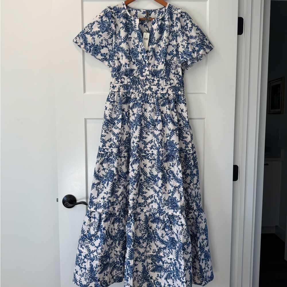 Anthropologie Somerset Maxi Dress - Blue & White Fern Toile
